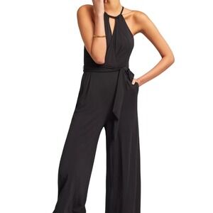 MAEVE by Anthropologie Black V-neckline Bionda‎ Plisse Halter Jumpsuit